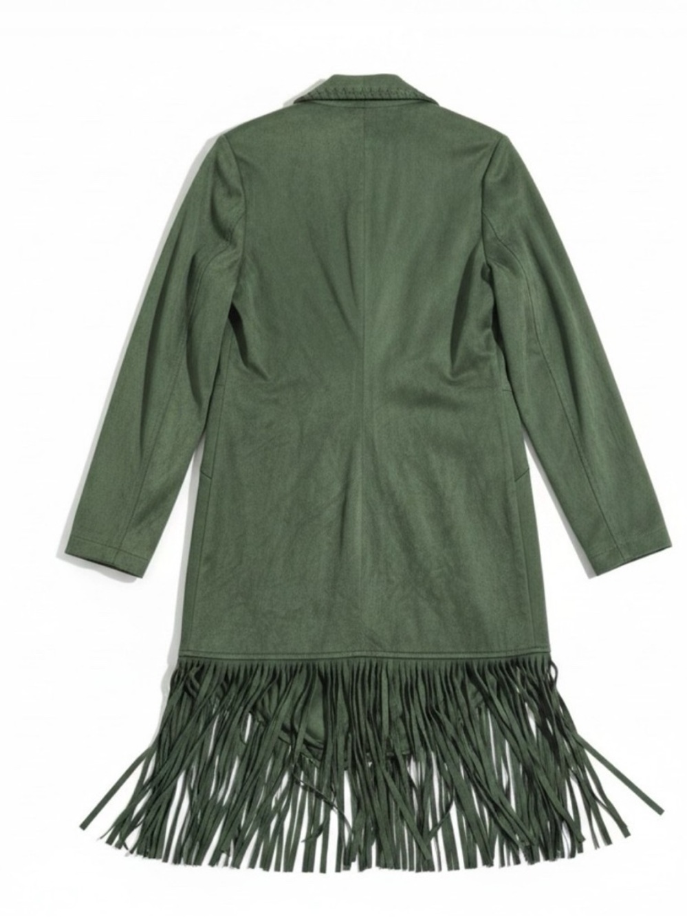 American West Carolyn Pollack Juniper Green Faux Suede Fringe Jacket XS - Picture 3 of 13